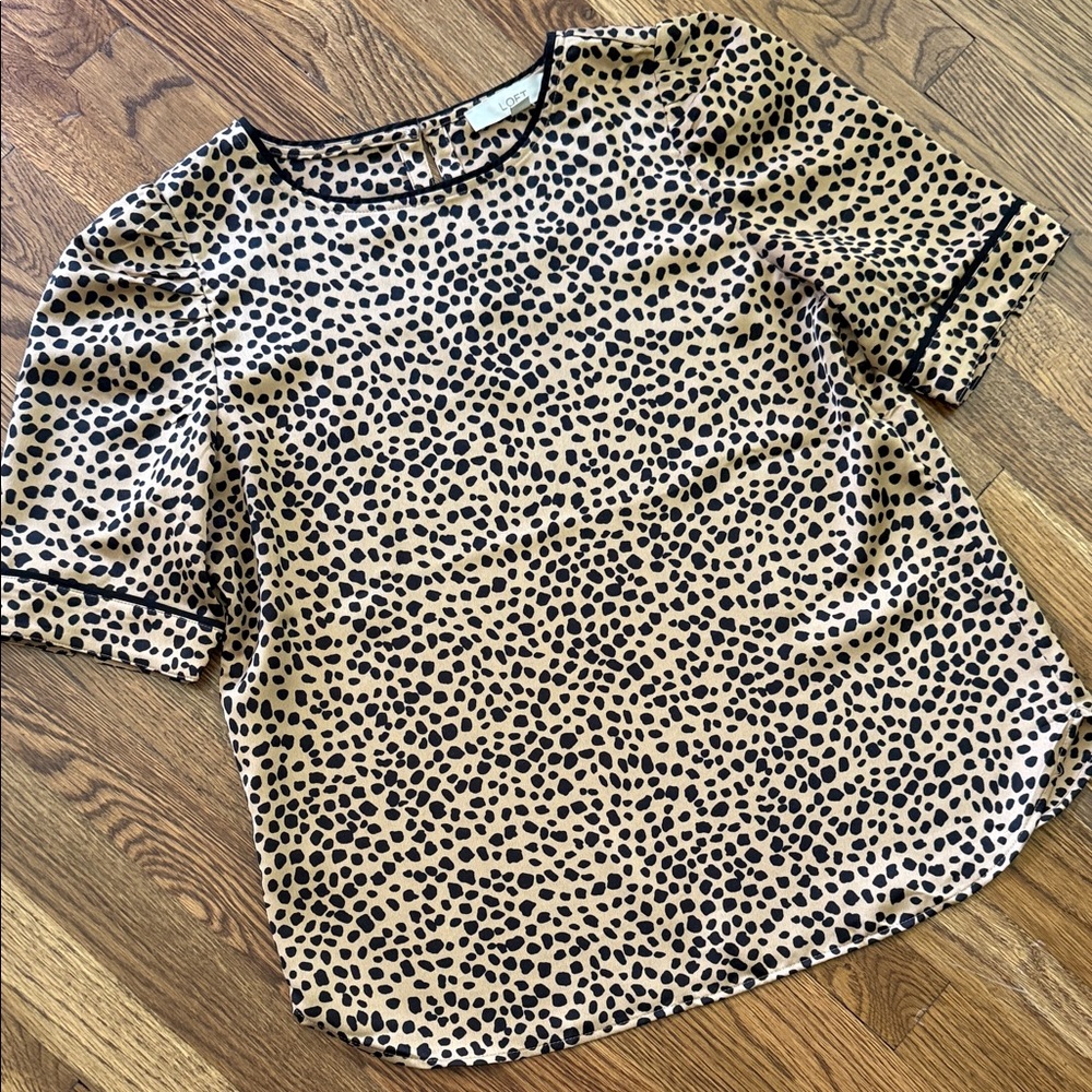 LOFT Tan and Black Spotted Blouse